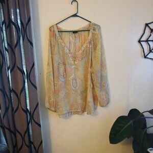 Jessica Simpson women's yellow retro 60's print blouse No size tag